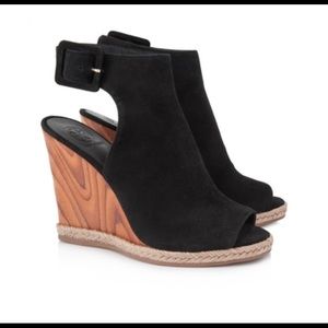 Tory Burch Raya Suede Wedge, black. Size 7.5